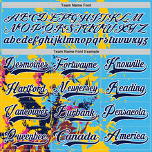 Load image into Gallery viewer, Custom Sky Blue Navy Yellow Red-White 3D Pattern Abstract Splatter Paint Hockey Lace Neck Jersey
