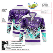 Load image into Gallery viewer, Custom Purple Green-White 3D Pattern Abstract Splatter Paint Grunge Hockey Lace Neck Jersey
