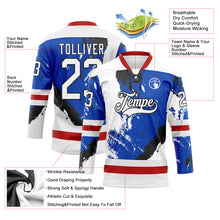 Load image into Gallery viewer, Custom White Thunder Blue Red-Black 3D Pattern Abstract Splatter Paint Hockey Lace Neck Jersey

