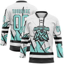 Загрузить изображение в средство просмотра галереи, Custom White Ice Blue-Black 3D Pattern Abstract Splatter Paint Hockey Lace Neck Jersey

