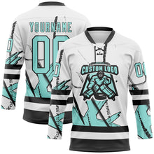 Load image into Gallery viewer, Custom White Ice Blue-Black 3D Pattern Abstract Splatter Paint Hockey Lace Neck Jersey
