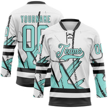 Load image into Gallery viewer, Custom White Ice Blue-Black 3D Pattern Abstract Splatter Paint Hockey Lace Neck Jersey
