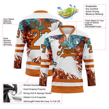 Load image into Gallery viewer, Custom White Texas Orange Green-Black 3D Pattern Abstract Splatter Paint Hockey Lace Neck Jersey
