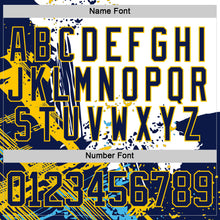 Load image into Gallery viewer, Custom White Navy-Yellow 3D Pattern Abstract Splatter Paint Hockey Lace Neck Jersey
