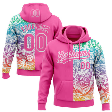Custom Stitched Pink White 3D Tropical Hawaii Palm Leaves Sports Pullover Sweatshirt Hoodie