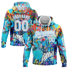 Load image into Gallery viewer, Custom Stitched Graffiti Pattern White-Light Blue 3D Abstract Splash Sports Pullover Sweatshirt Hoodie
