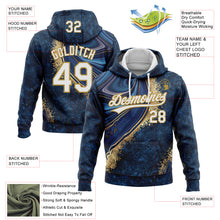 Charger l'image dans la galerie, Custom Stitched Navy White-Old Gold 3D Pattern Design Abstract Marble Sports Pullover Sweatshirt Hoodie
