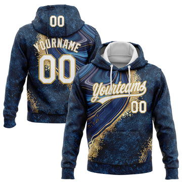 Custom Stitched Navy White-Old Gold 3D Pattern Design Abstract Marble Sports Pullover Sweatshirt Hoodie