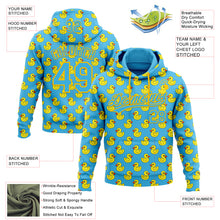Laden Sie das Bild in den Galerie-Viewer, Custom Stitched Sky Blue Yellow 3D Pattern Design Animal Duck Sports Pullover Sweatshirt Hoodie
