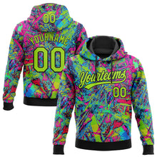 Laden Sie das Bild in den Galerie-Viewer, Custom Stitched Graffiti Pattern Neon Green-Black 3D Abstract Splatter Sports Pullover Sweatshirt Hoodie
