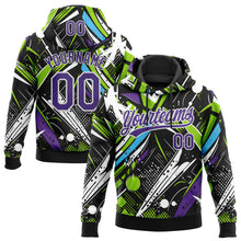 Load image into Gallery viewer, Custom Stitched Graffiti Pattern Purple-White 3D Abstract Splatter Sports Pullover Sweatshirt Hoodie
