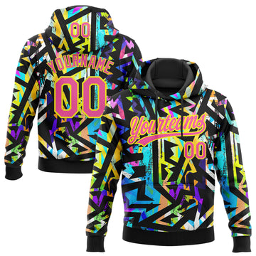Custom Stitched Graffiti Pattern Pink-Lakes Blue 3D Abstract Geometric Sports Pullover Sweatshirt Hoodie