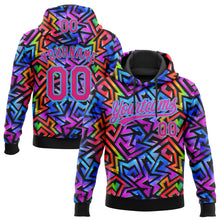 Laden Sie das Bild in den Galerie-Viewer, Custom Stitched Graffiti Pattern Hot Pink-Sky Blue 3D Abstract Geometric Sports Pullover Sweatshirt Hoodie

