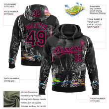 Load image into Gallery viewer, Custom Stitched Black Hot Pink 3D Pattern Design Abstract Neon Street Style Sports Pullover Sweatshirt Hoodie
