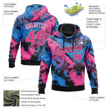 Load image into Gallery viewer, Custom Stitched Black Pink Powder Blue-White 3D Pattern Design Abstract Splatter Sports Pullover Sweatshirt Hoodie
