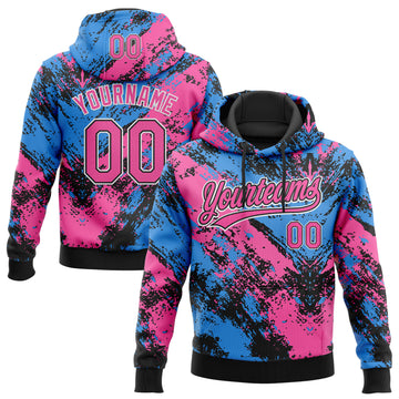 Custom Stitched Black Pink Powder Blue-White 3D Pattern Design Abstract Splatter Sports Pullover Sweatshirt Hoodie