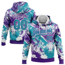 Laden Sie das Bild in den Galerie-Viewer, Custom Stitched White Teal Purple-White 3D Pattern Design Abstract Splatter Sports Pullover Sweatshirt Hoodie
