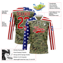 Загрузить изображение в средство просмотра галереи, Custom Camo Red Royal-White American Flag Camouflage Hockey Lace Neck Jersey
