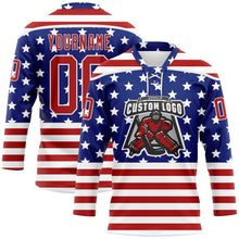 Charger l'image dans la galerie, Custom White Red-Royal American Flag Hockey Lace Neck Jersey
