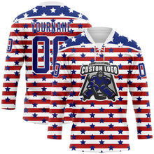 Charger l'image dans la galerie, Custom White Royal-Red American Flag Hockey Lace Neck Jersey
