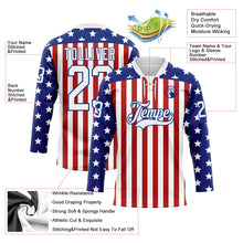 Charger l'image dans la galerie, Custom White Red-Royal American Flag Hockey Lace Neck Jersey
