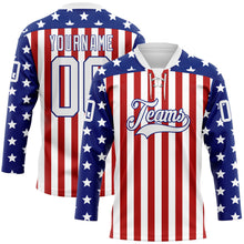 Charger l'image dans la galerie, Custom White Red-Royal American Flag Hockey Lace Neck Jersey
