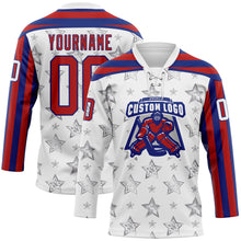 Charger l'image dans la galerie, Custom White Red-Royal American Flag Hockey Lace Neck Jersey
