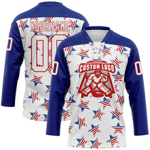 Charger l'image dans la galerie, Custom White Royal-Red American Flag Hockey Lace Neck Jersey
