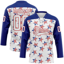 Charger l'image dans la galerie, Custom White Royal-Red American Flag Hockey Lace Neck Jersey
