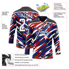 Charger l'image dans la galerie, Custom Black White Red-Royal American Flag Hockey Lace Neck Jersey
