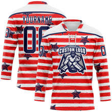 Charger l'image dans la galerie, Custom White Navy Red-White American Flag Hockey Lace Neck Jersey
