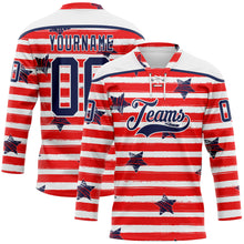 Charger l'image dans la galerie, Custom White Navy Red-White American Flag Hockey Lace Neck Jersey
