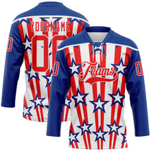 Charger l'image dans la galerie, Custom Royal Fire Red-White American Flag Hockey Lace Neck Jersey
