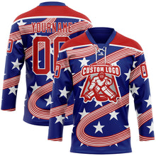 Charger l'image dans la galerie, Custom Royal Red-White American Flag Hockey Lace Neck Jersey
