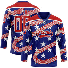 Charger l'image dans la galerie, Custom Royal Red-White American Flag Hockey Lace Neck Jersey
