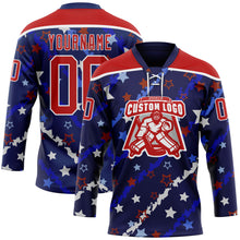 Charger l'image dans la galerie, Custom Blue Red-White American Flag Hockey Lace Neck Jersey
