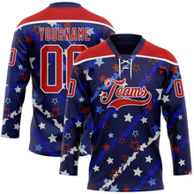 Charger l'image dans la galerie, Custom Blue Red-White American Flag Hockey Lace Neck Jersey
