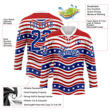 Charger l'image dans la galerie, Custom White Royal-Red American Flag Hockey Lace Neck Jersey
