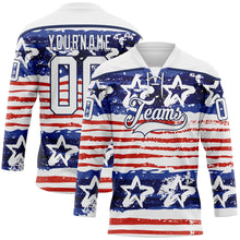 Charger l'image dans la galerie, Custom White Red-Navy American Flag Painted Hockey Lace Neck Jersey

