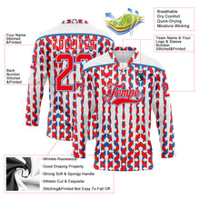 Charger l'image dans la galerie, Custom White Fire Red-Blue American Flag Hockey Lace Neck Jersey

