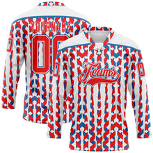 Charger l'image dans la galerie, Custom White Fire Red-Blue American Flag Hockey Lace Neck Jersey
