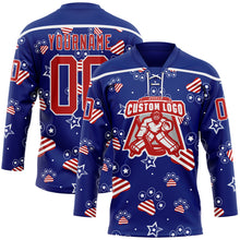 Charger l'image dans la galerie, Custom Royal Red-White American Flag Hockey Lace Neck Jersey
