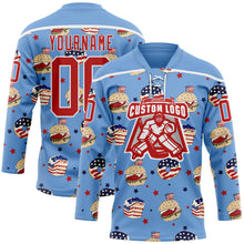 Charger l'image dans la galerie, Custom Light Blue Red-White American Flag Hockey Lace Neck Jersey

