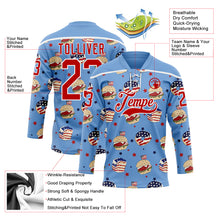 Charger l'image dans la galerie, Custom Light Blue Red-White American Flag Hockey Lace Neck Jersey
