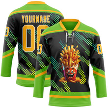 Загрузить изображение в средство просмотра галереи, Custom Aurora Green Gold Black-White 3D Pattern Design Foodie Funny Fries Hockey Lace Neck Jersey
