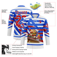 Загрузить изображение в средство просмотра галереи, Custom White Red-Thunder Blue 3D Pattern Design Foodie Funny Hamberger Fries Hockey Lace Neck Jersey
