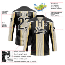 Загрузить изображение в средство просмотра галереи, Custom Black Cream-White 3D Pattern Design Stripe Hockey Lace Neck Jersey
