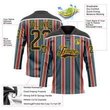 Load image into Gallery viewer, Custom Green Black Red Yellow-White 3D Pattern Design Stripe Hockey Lace Neck Jersey

