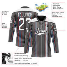 Load image into Gallery viewer, Custom Black White Red-Blue 3D Pattern Design Stripe Hockey Lace Neck Jersey

