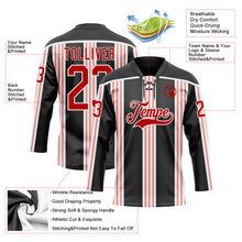 Load image into Gallery viewer, Custom Black Red Pink-White 3D Pattern Design Stripe Hockey Lace Neck Jersey
